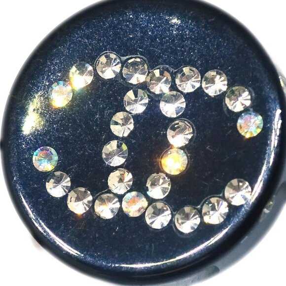 Chanel Button Earrings Clip-On Rhinestone Black - Picture 2 of 4